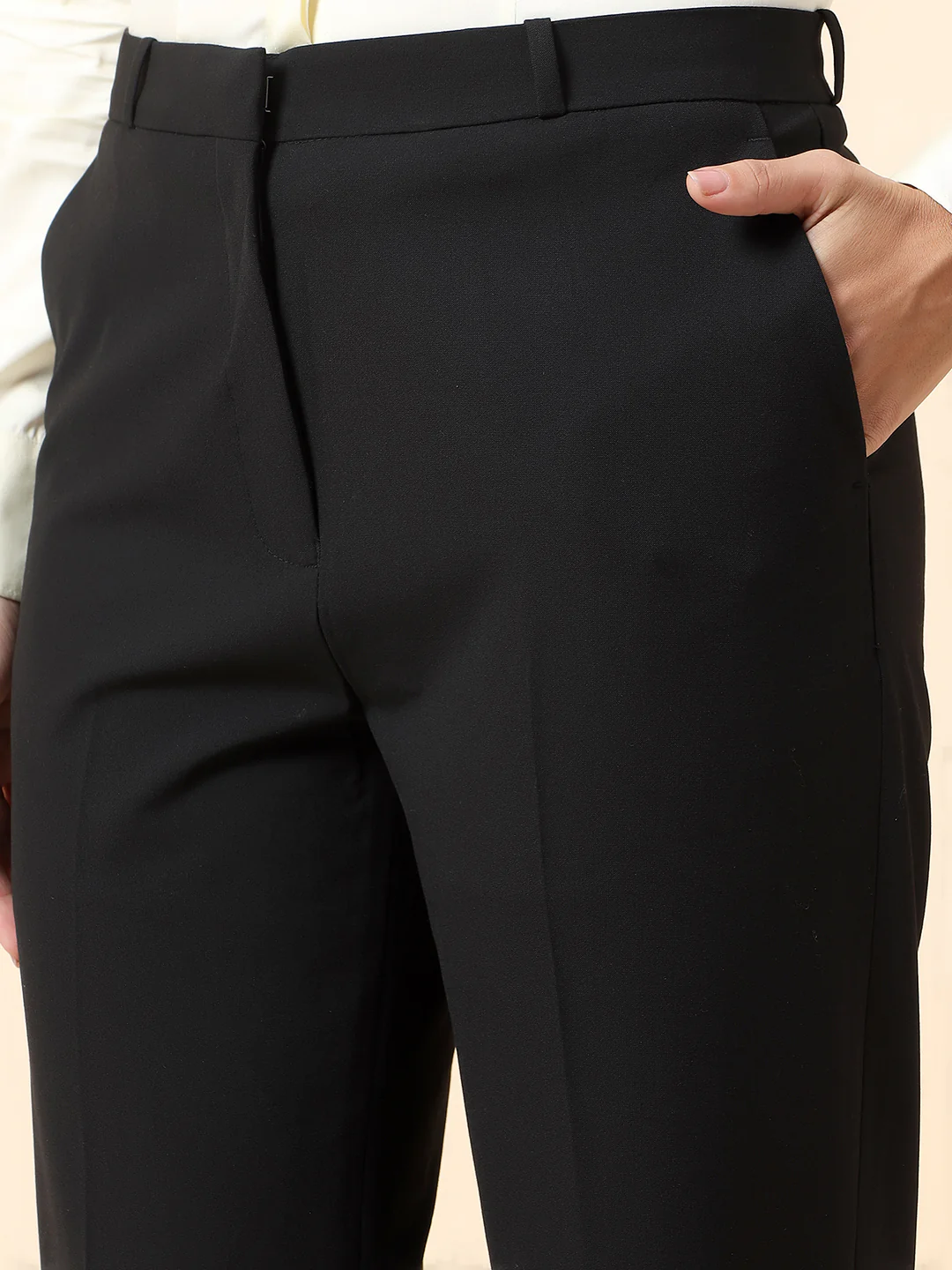 Formal Trouser for Women | Breathable & Soft with Color Fastness Regular Fit Poly Viscose Lycra Fabric Solid Pattern Hook & Bar Closure - Image 8