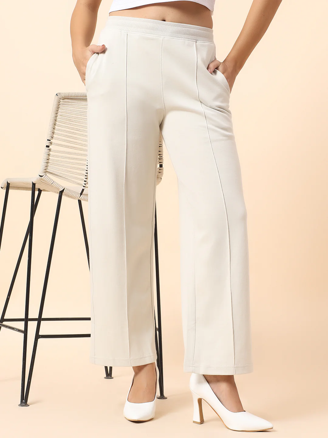 Formal Trouser for Women | Breathable & Soft with Color Fastness Regular Fit Polyester Fabric Solid Pattern Elasticated Closure - Image 2