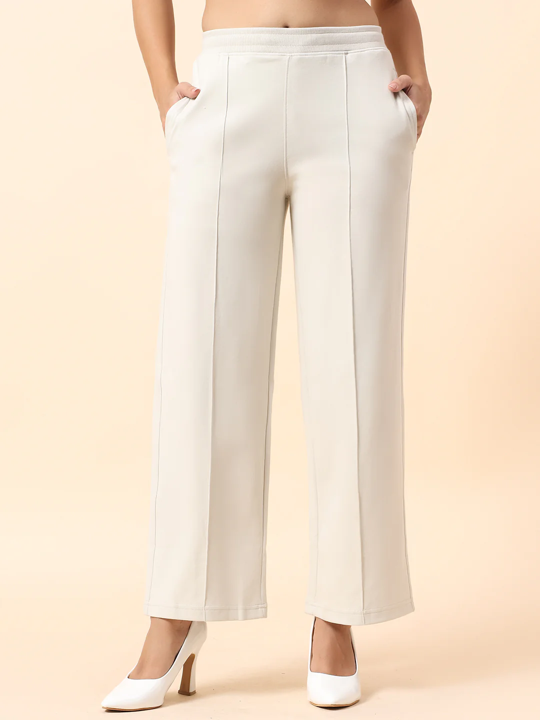 Formal Trouser for Women | Breathable & Soft with Color Fastness Regular Fit Polyester Fabric Solid Pattern Elasticated Closure - Image 3