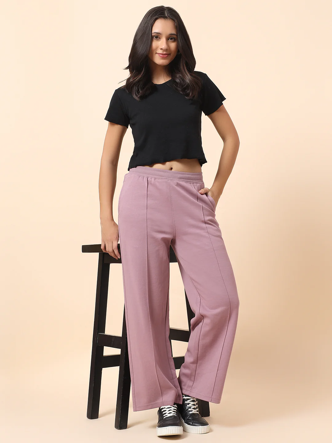 Formal Trouser for Women | Breathable & Soft with Color Fastness Regular Fit Polyester Fabric Solid Pattern Elasticated Closure - Image 2