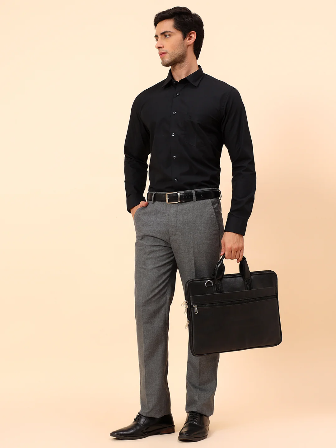 Formal Trousers for Men l Breathable & Soft with Color Fastness Regular Fit Poly Viscose Fabric Check Pattern Button Closure - Image 2