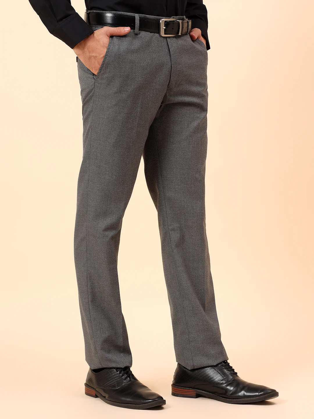 Formal Trousers for Men l Breathable & Soft with Color Fastness Regular Fit Poly Viscose Fabric Check Pattern Button Closure - Image 5
