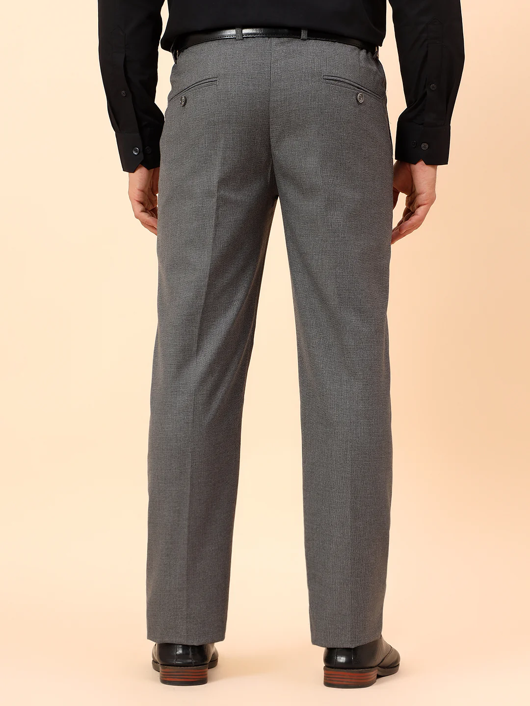 Formal Trousers for Men l Breathable & Soft with Color Fastness Regular Fit Poly Viscose Fabric Check Pattern Button Closure - Image 6