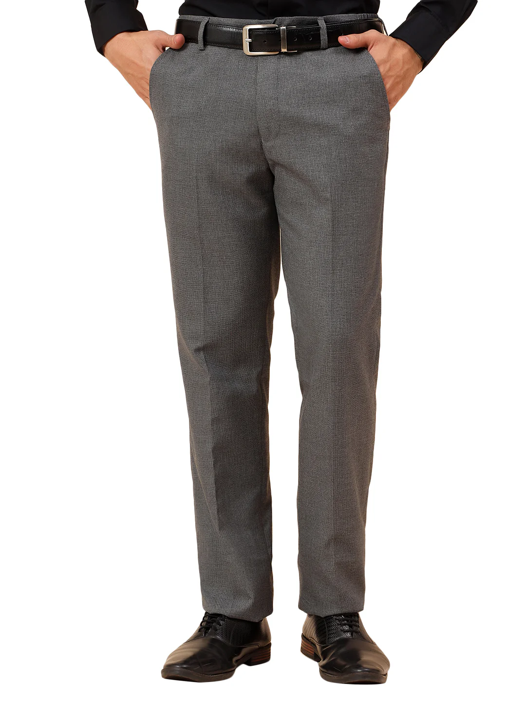 Formal Trousers for Men l Breathable & Soft with Color Fastness Regular Fit Poly Viscose Fabric Check Pattern Button Closure - Image 9