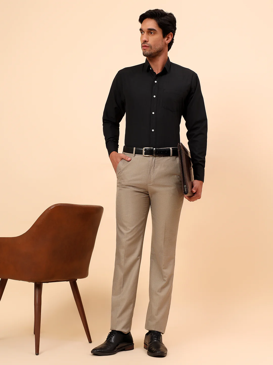 Formal Trousers for Men l Breathable & Soft with Color Fastness Regular Fit Poly Viscose Fabric Check Pattern Button Closure - Image 2