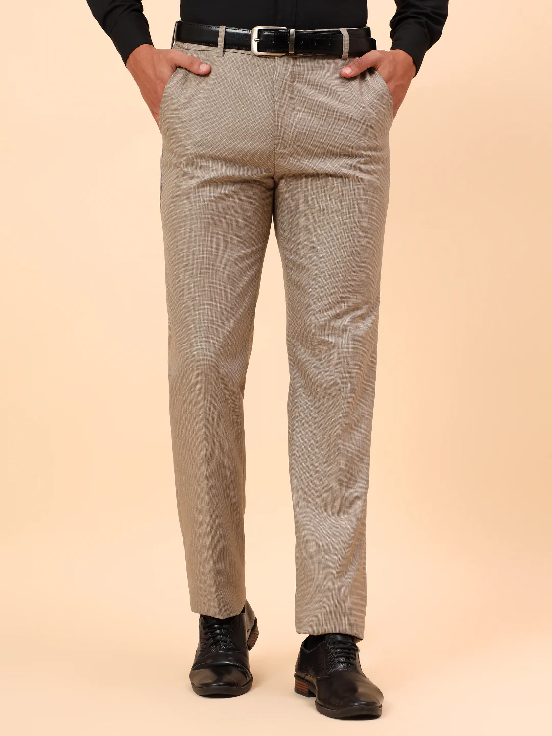 Formal Trousers for Men l Breathable & Soft with Color Fastness Regular Fit Poly Viscose Fabric Check Pattern Button Closure - Image 3