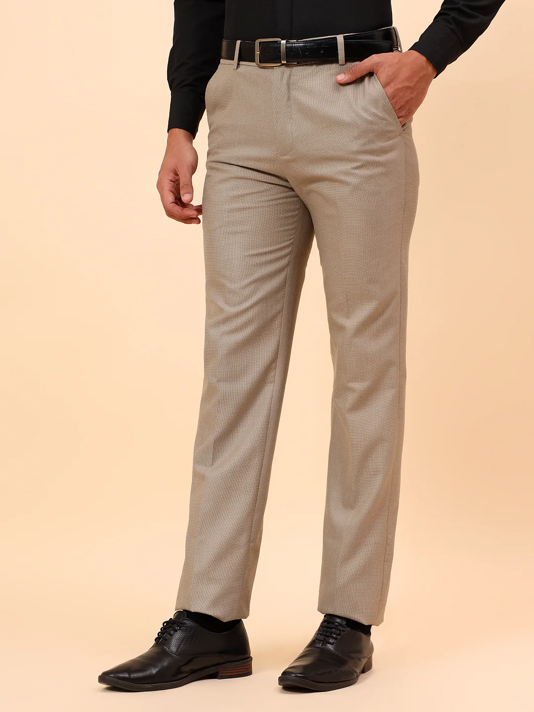 Formal Trousers for Men l Breathable & Soft with Color Fastness Regular Fit Poly Viscose Fabric Check Pattern Button Closure - Image 4