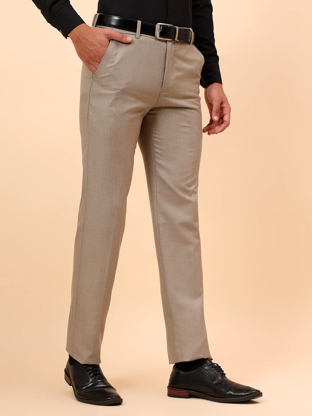 Formal Trousers for Men l Breathable & Soft with Color Fastness Regular Fit Poly Viscose Fabric Check Pattern Button Closure - Image 5
