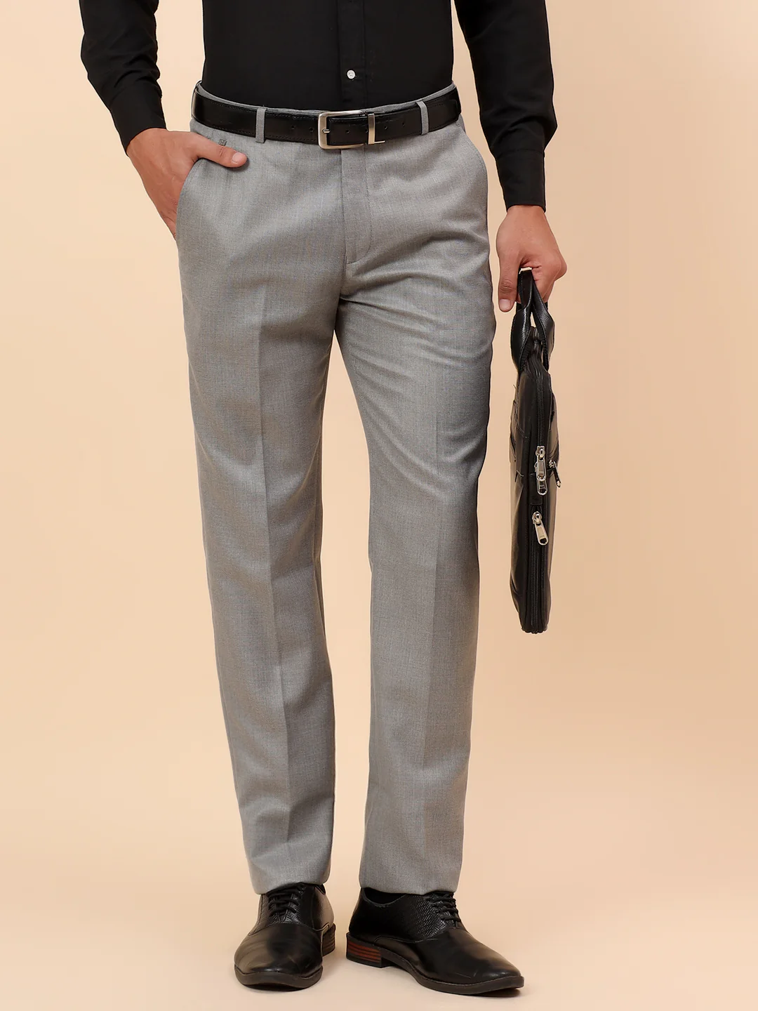 Formal Trousers for Men l Breathable & Soft with Color Fastness Regular Fit Poly Viscose Fabric Self Design Pattern Hook & Eye Closure - Image 2