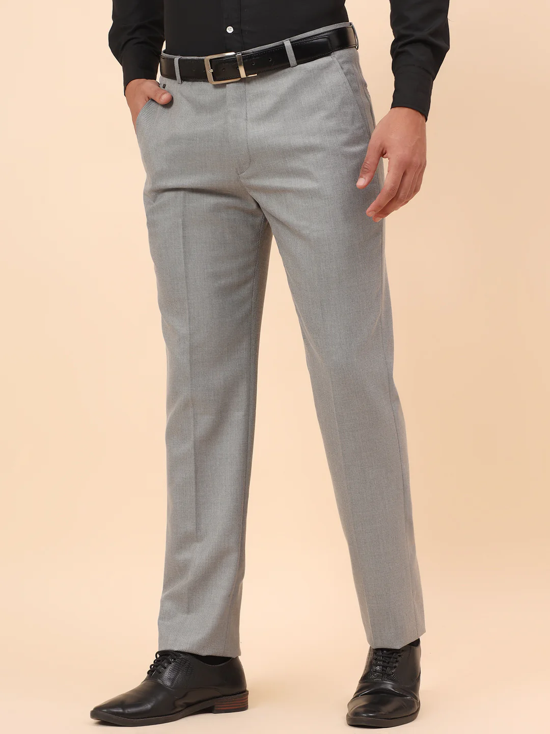Formal Trousers for Men l Breathable & Soft with Color Fastness Regular Fit Poly Viscose Fabric Self Design Pattern Hook & Eye Closure - Image 4