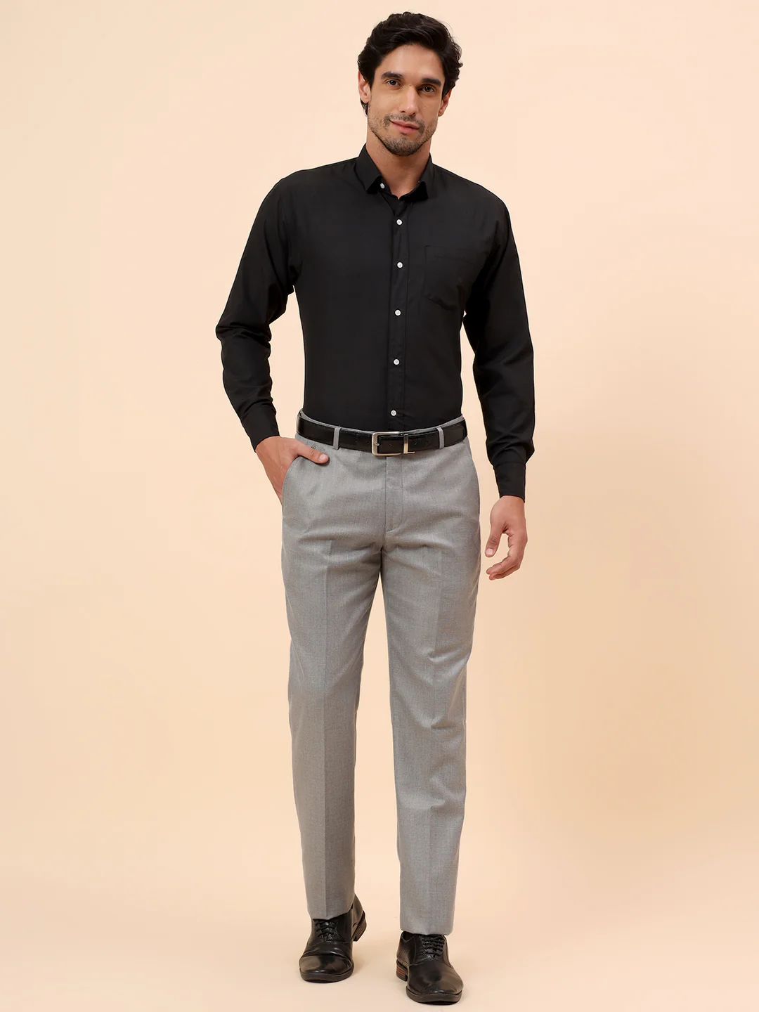 Formal Trousers for Men l Breathable & Soft with Color Fastness Regular Fit Poly Viscose Fabric Self Design Pattern Hook & Eye Closure - Image 8