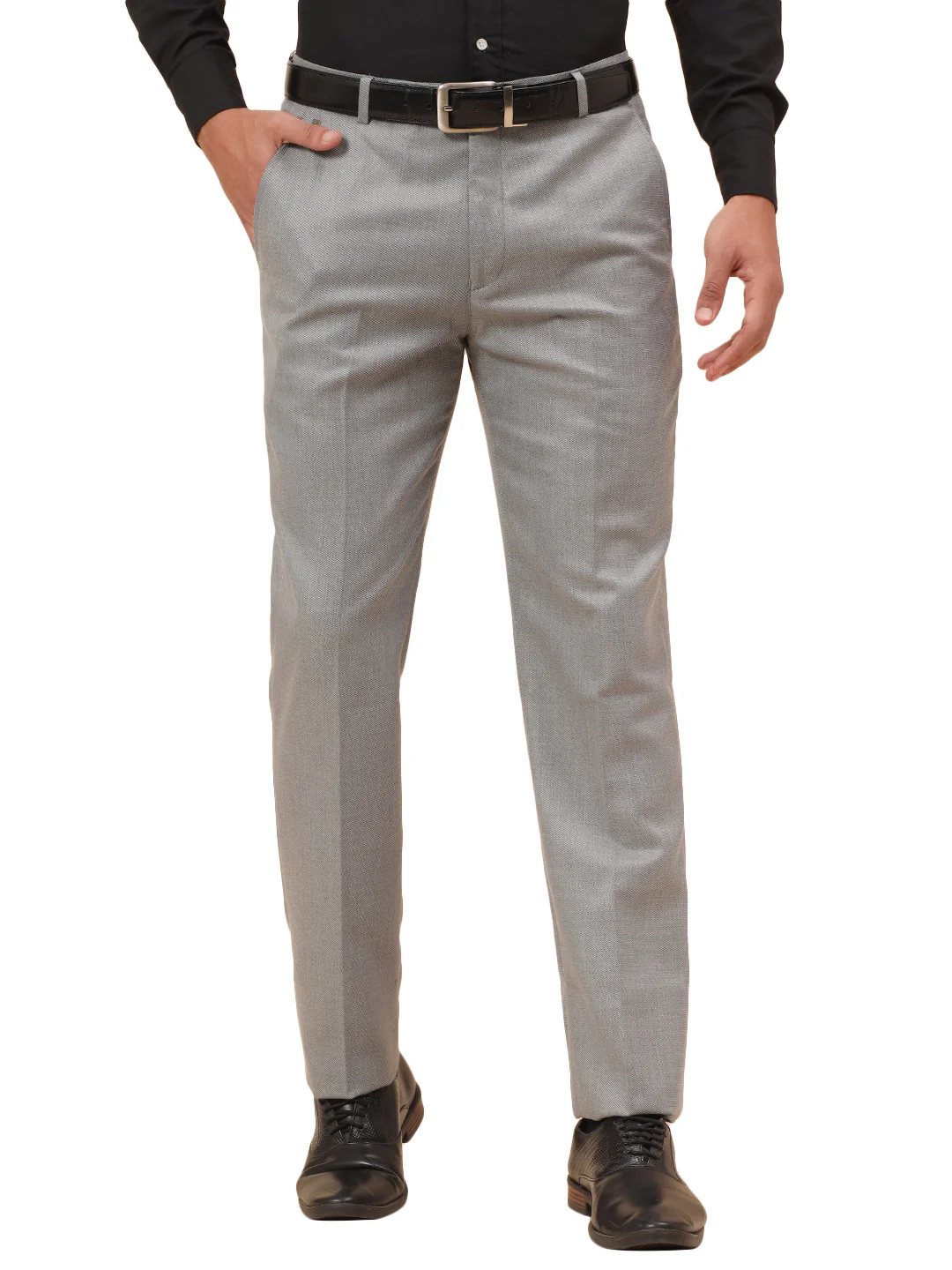 Formal Trousers for Men l Breathable & Soft with Color Fastness Regular Fit Poly Viscose Fabric Self Design Pattern Hook & Eye Closure - Image 9