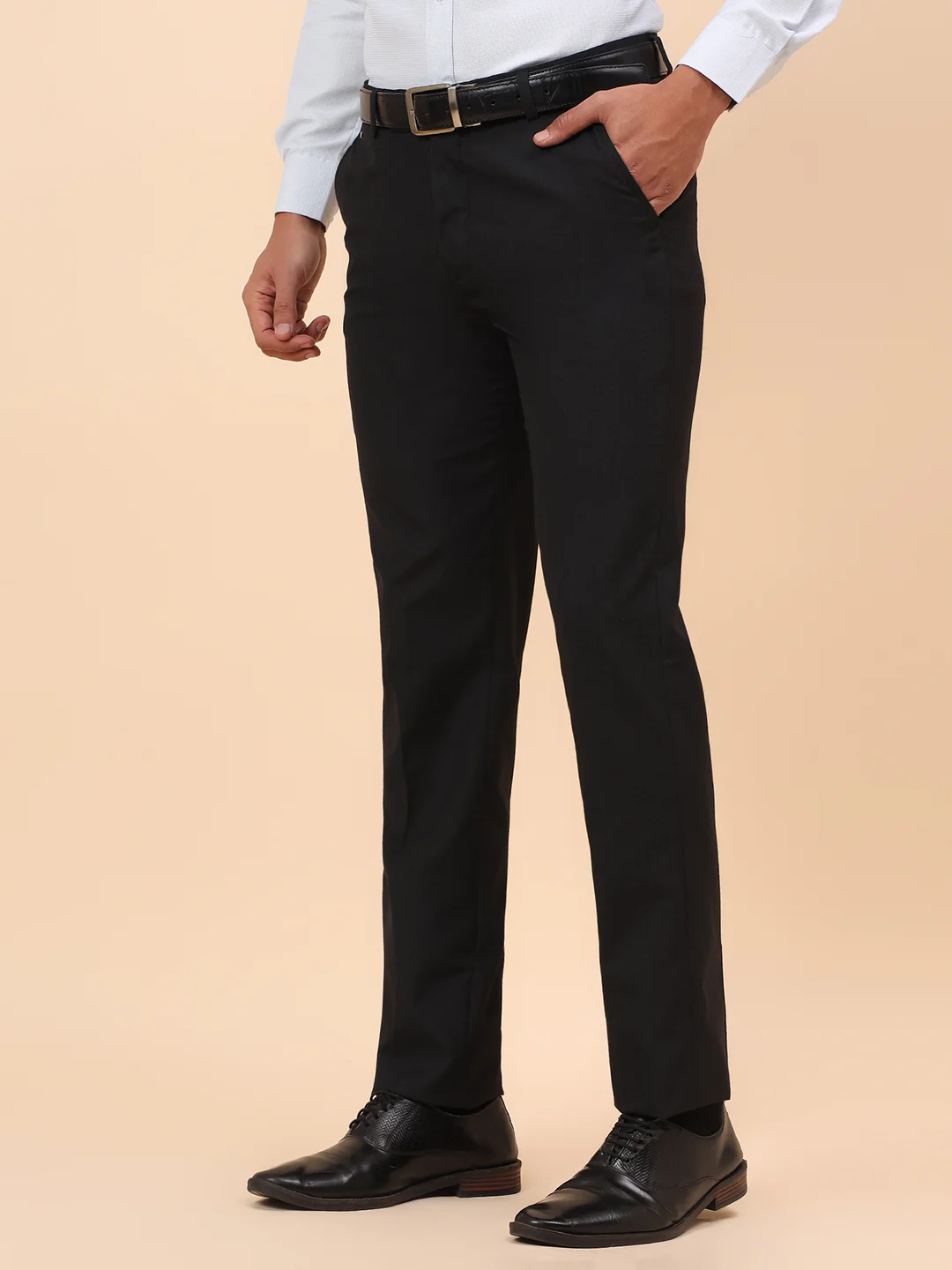 Formal Trousers for Men l Breathable & Soft with Color Fastness Regular Fit Poly Viscose Fabric Self Design Pattern Hook & Eye Closure - Image 4