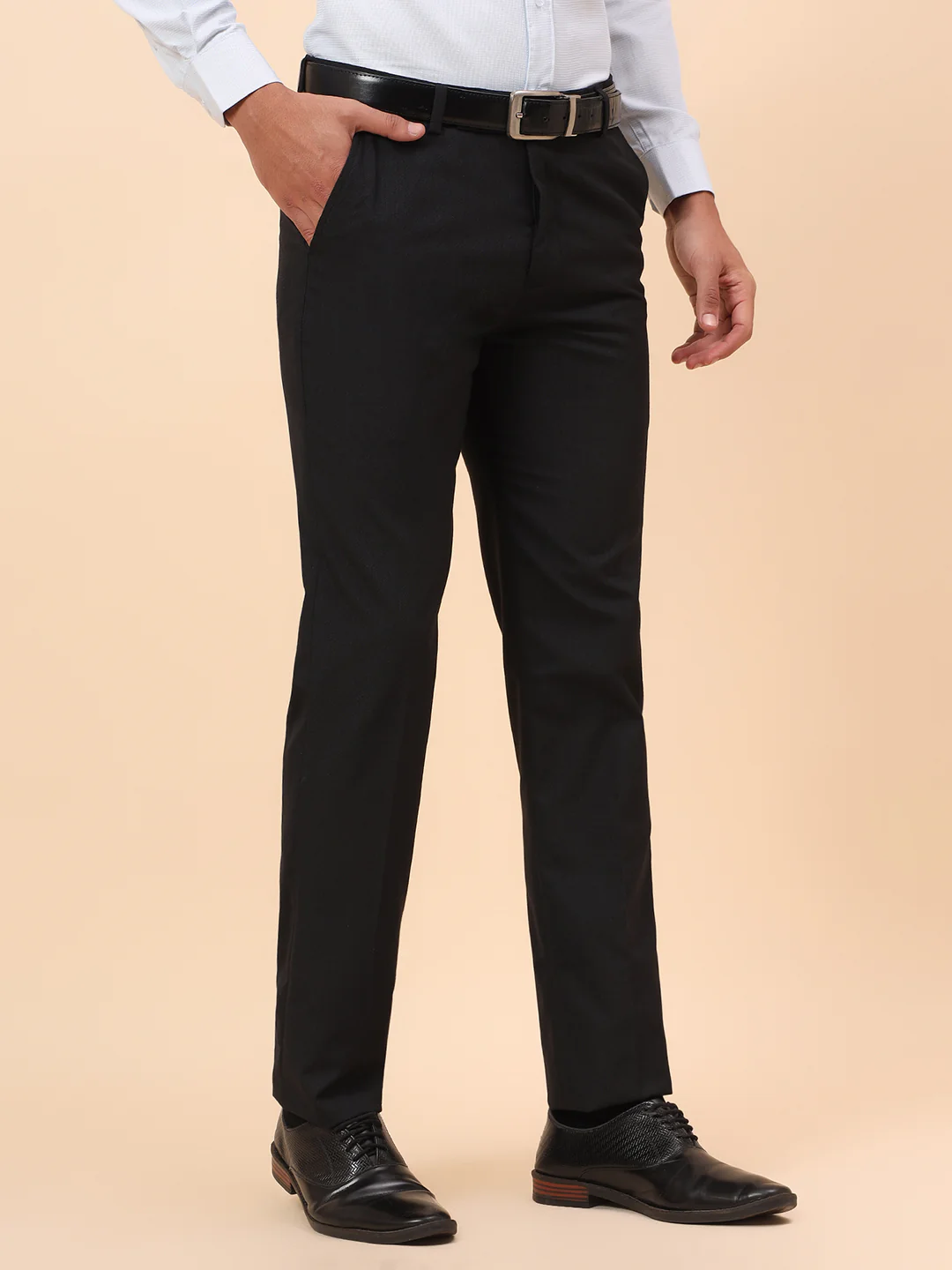 Formal Trousers for Men l Breathable & Soft with Color Fastness Regular Fit Poly Viscose Fabric Self Design Pattern Hook & Eye Closure - Image 5