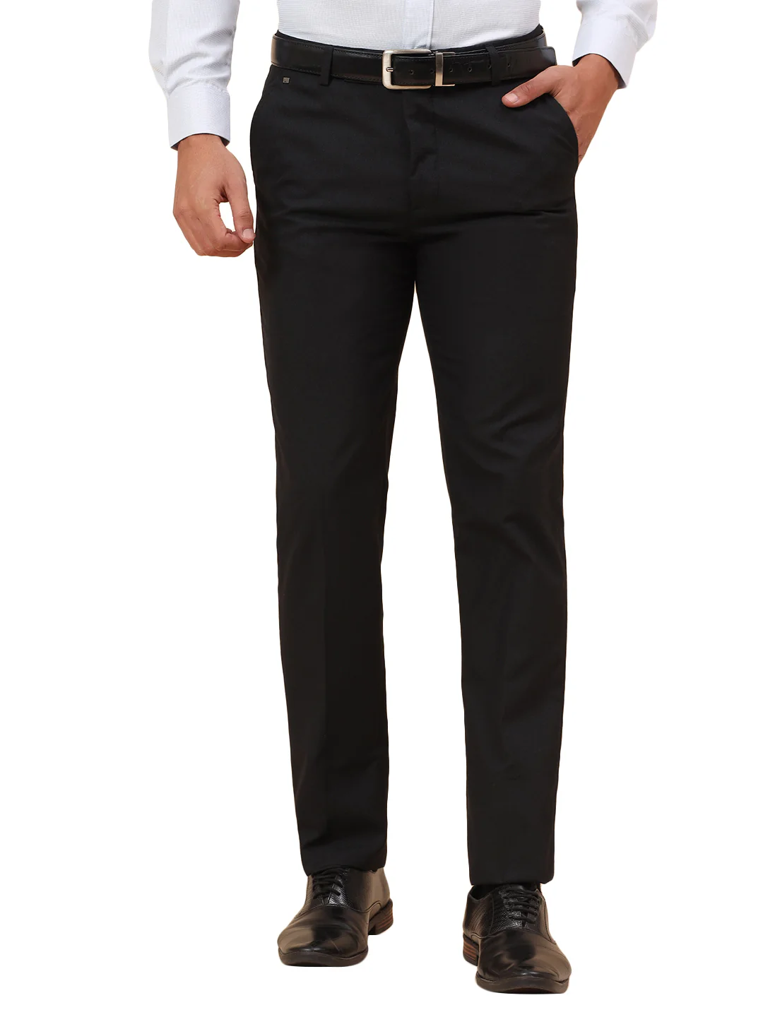 Formal Trousers for Men l Breathable & Soft with Color Fastness Regular Fit Poly Viscose Fabric Self Design Pattern Hook & Eye Closure - Image 9