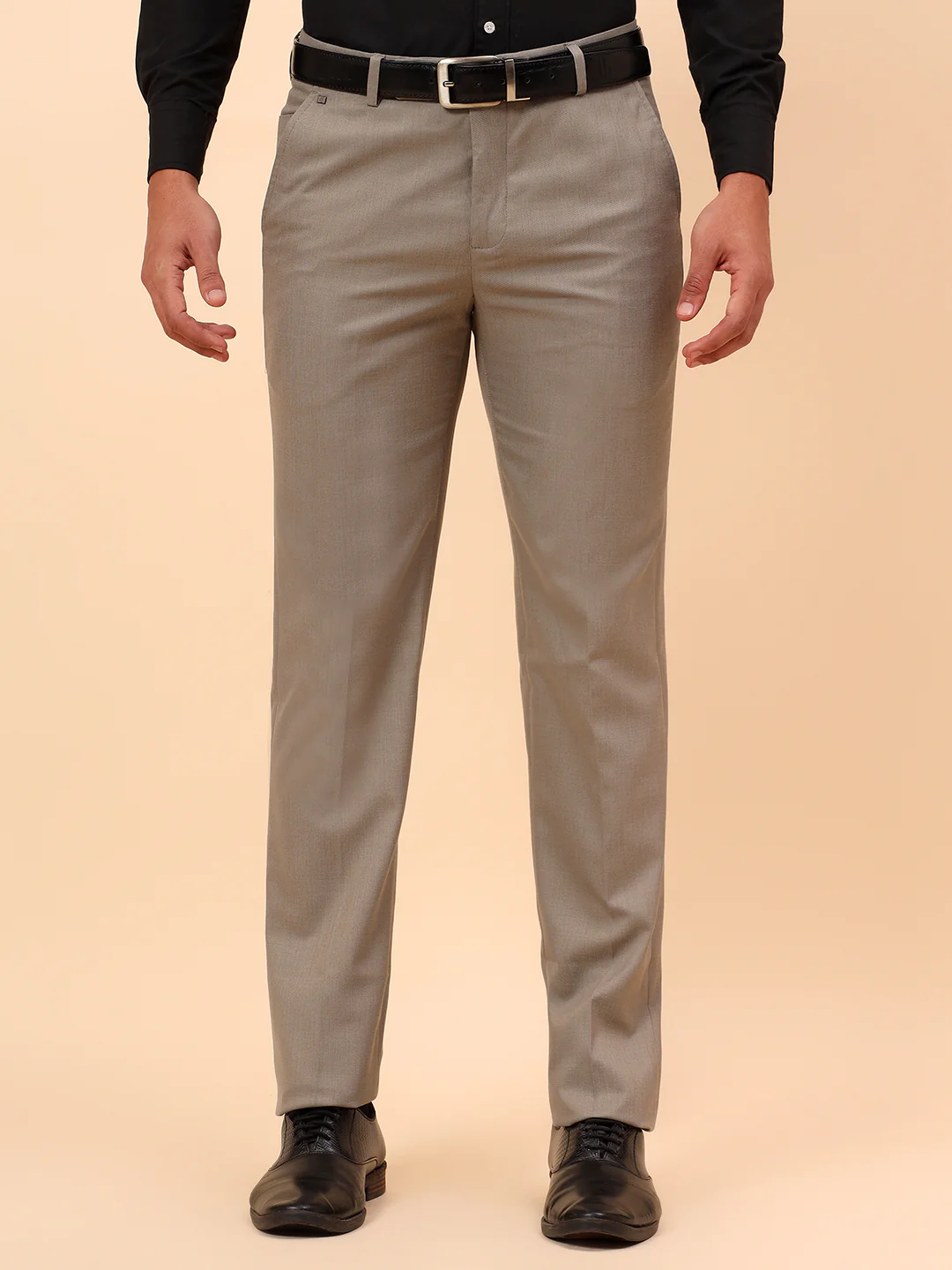 Formal Trousers for Men l Breathable & Soft with Color Fastness Regular Fit Poly Viscose Fabric Self Design Pattern Hook & Eye Closure - Image 3