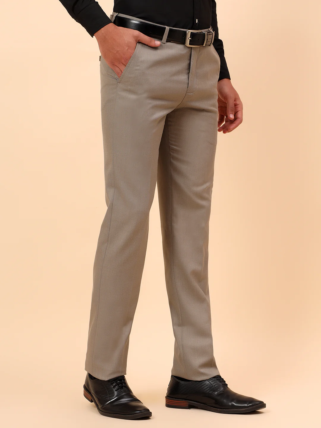Formal Trousers for Men l Breathable & Soft with Color Fastness Regular Fit Poly Viscose Fabric Self Design Pattern Hook & Eye Closure - Image 5