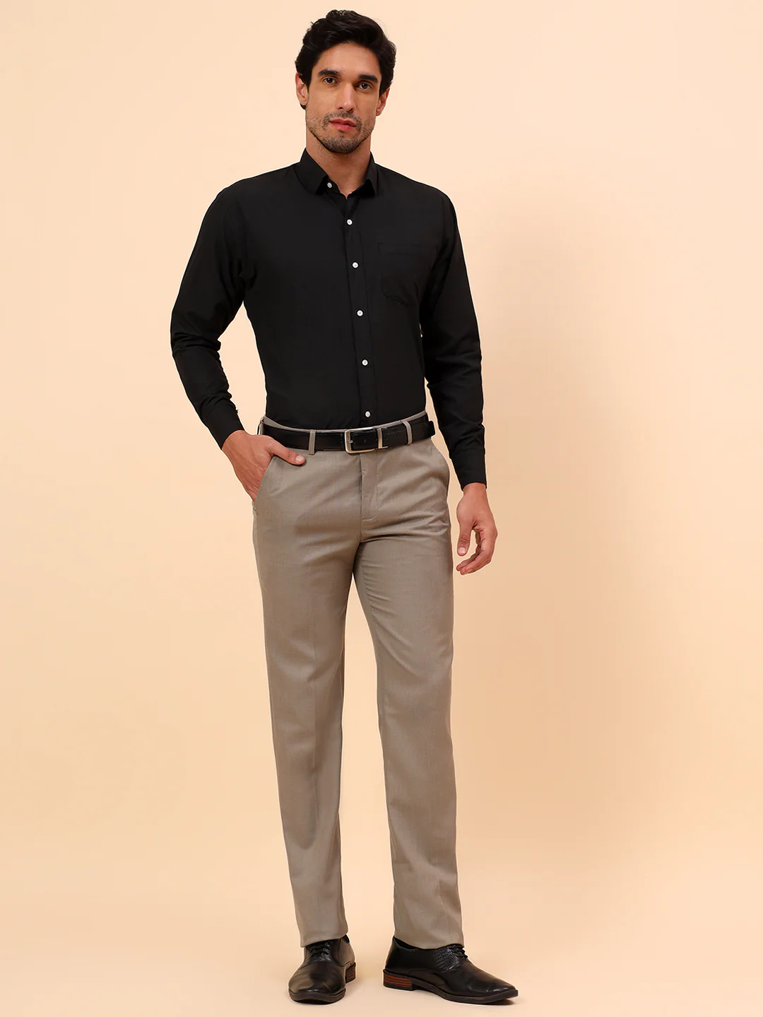 Formal Trousers for Men l Breathable & Soft with Color Fastness Regular Fit Poly Viscose Fabric Self Design Pattern Hook & Eye Closure - Image 8