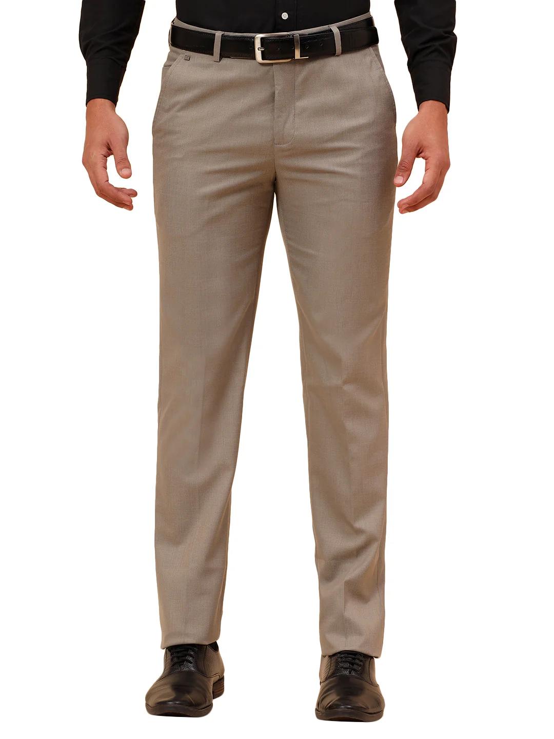 Formal Trousers for Men l Breathable & Soft with Color Fastness Regular Fit Poly Viscose Fabric Self Design Pattern Hook & Eye Closure - Image 9