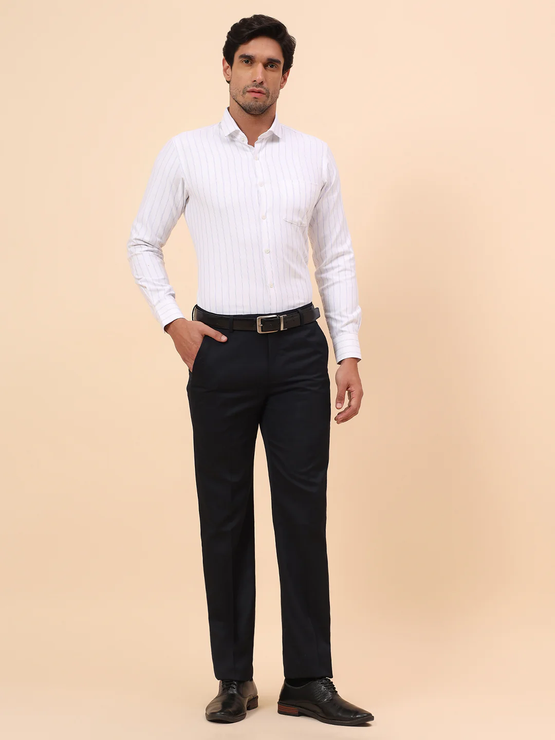 Formal Trousers for Men l Breathable & Soft with Color Fastness Regular Fit Poly Viscose Fabric Solid Pattern Hook & Eye Closure - Image 2