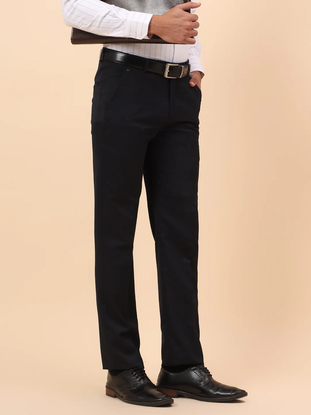 Formal Trousers for Men l Breathable & Soft with Color Fastness Regular Fit Poly Viscose Fabric Solid Pattern Hook & Eye Closure - Image 3
