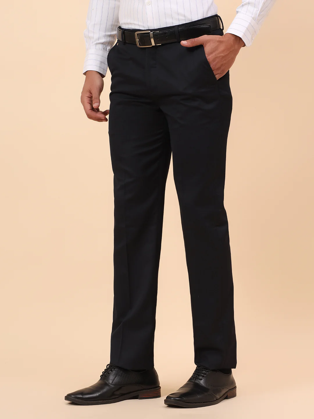 Formal Trousers for Men l Breathable & Soft with Color Fastness Regular Fit Poly Viscose Fabric Solid Pattern Hook & Eye Closure - Image 4