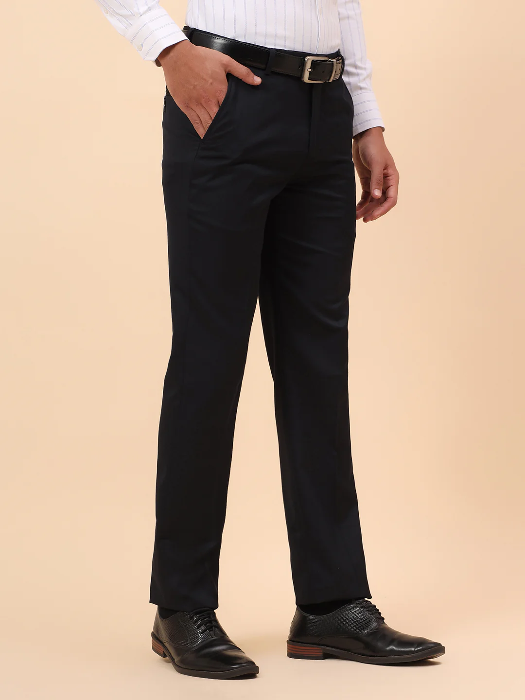 Formal Trousers for Men l Breathable & Soft with Color Fastness Regular Fit Poly Viscose Fabric Solid Pattern Hook & Eye Closure - Image 5