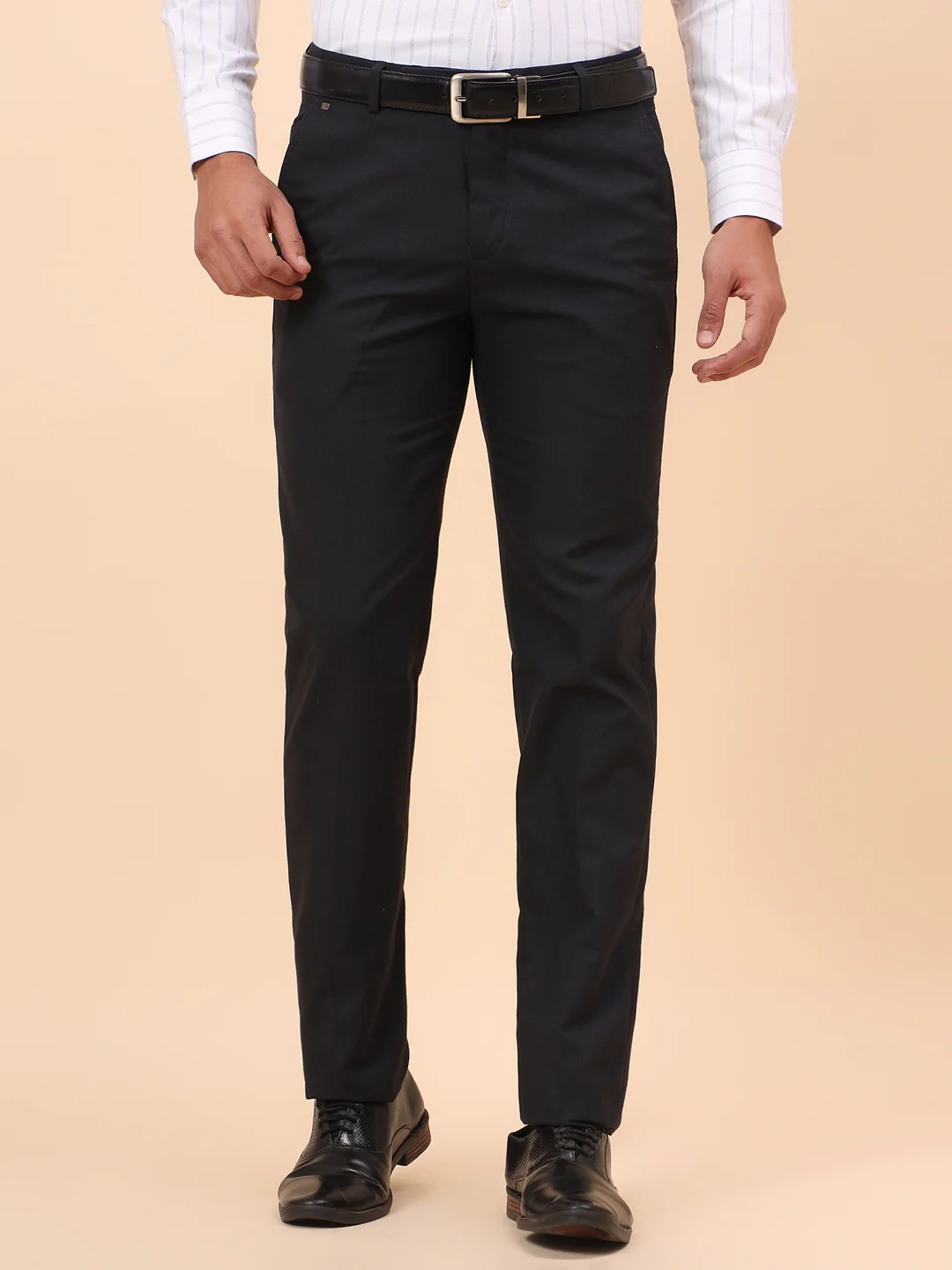 Formal Trousers for Men l Breathable & Soft with Color Fastness Regular Fit Poly Viscose Fabric Solid Pattern Hook & Eye Closure - Image 3