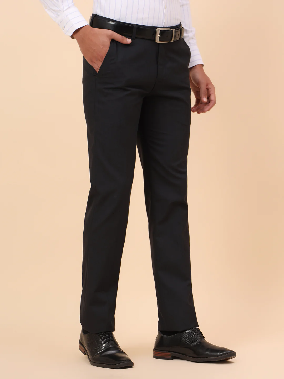 Formal Trousers for Men l Breathable & Soft with Color Fastness Regular Fit Poly Viscose Fabric Solid Pattern Hook & Eye Closure - Image 5
