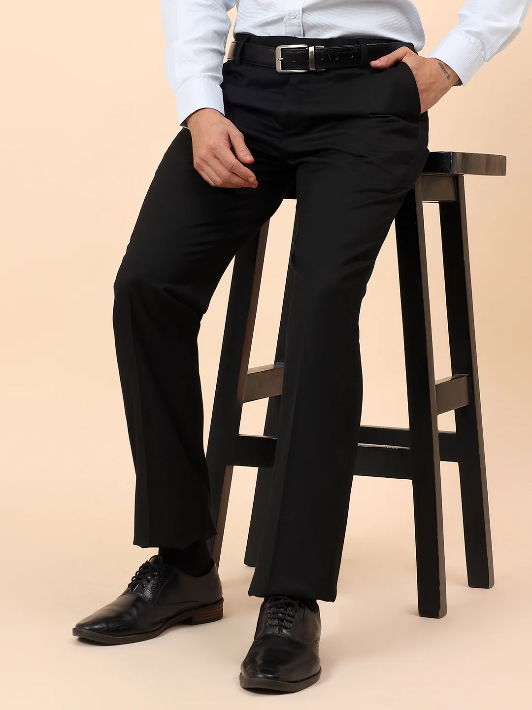 Formal Trousers for Men l Breathable & Soft with Color Fastness Regular Fit Poly Viscose Fabric Solid Pattern Hook & Eye Closure - Image 2