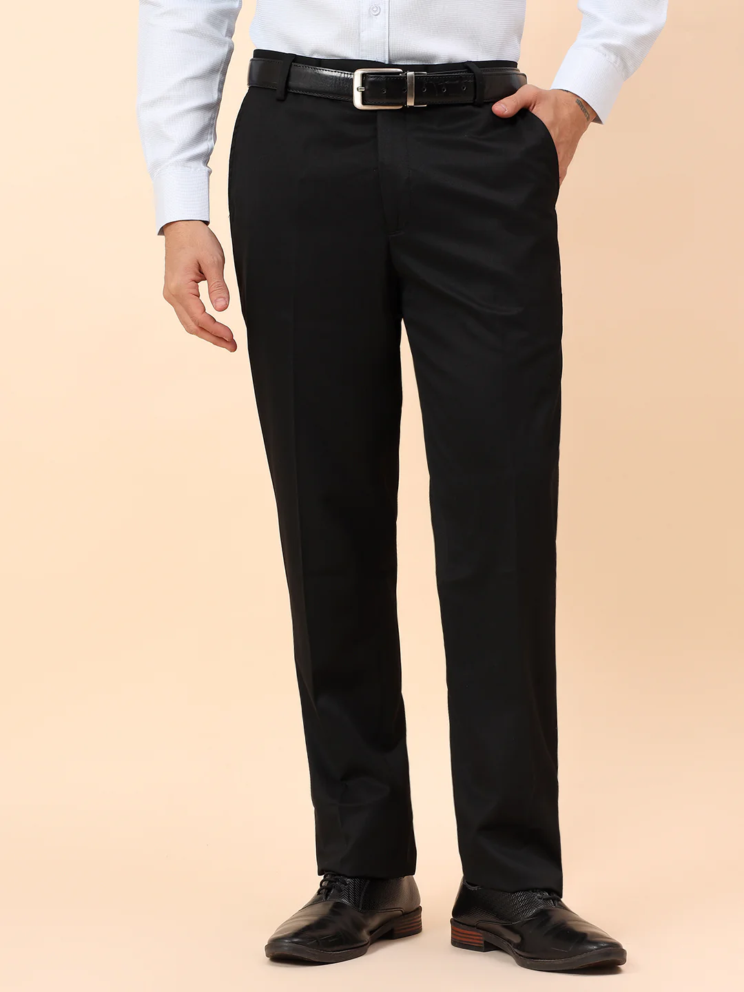 Formal Trousers for Men l Breathable & Soft with Color Fastness Regular Fit Poly Viscose Fabric Solid Pattern Hook & Eye Closure - Image 3