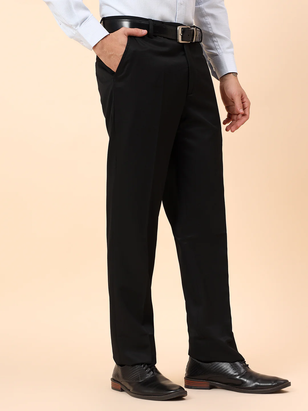 Formal Trousers for Men l Breathable & Soft with Color Fastness Regular Fit Poly Viscose Fabric Solid Pattern Hook & Eye Closure - Image 5