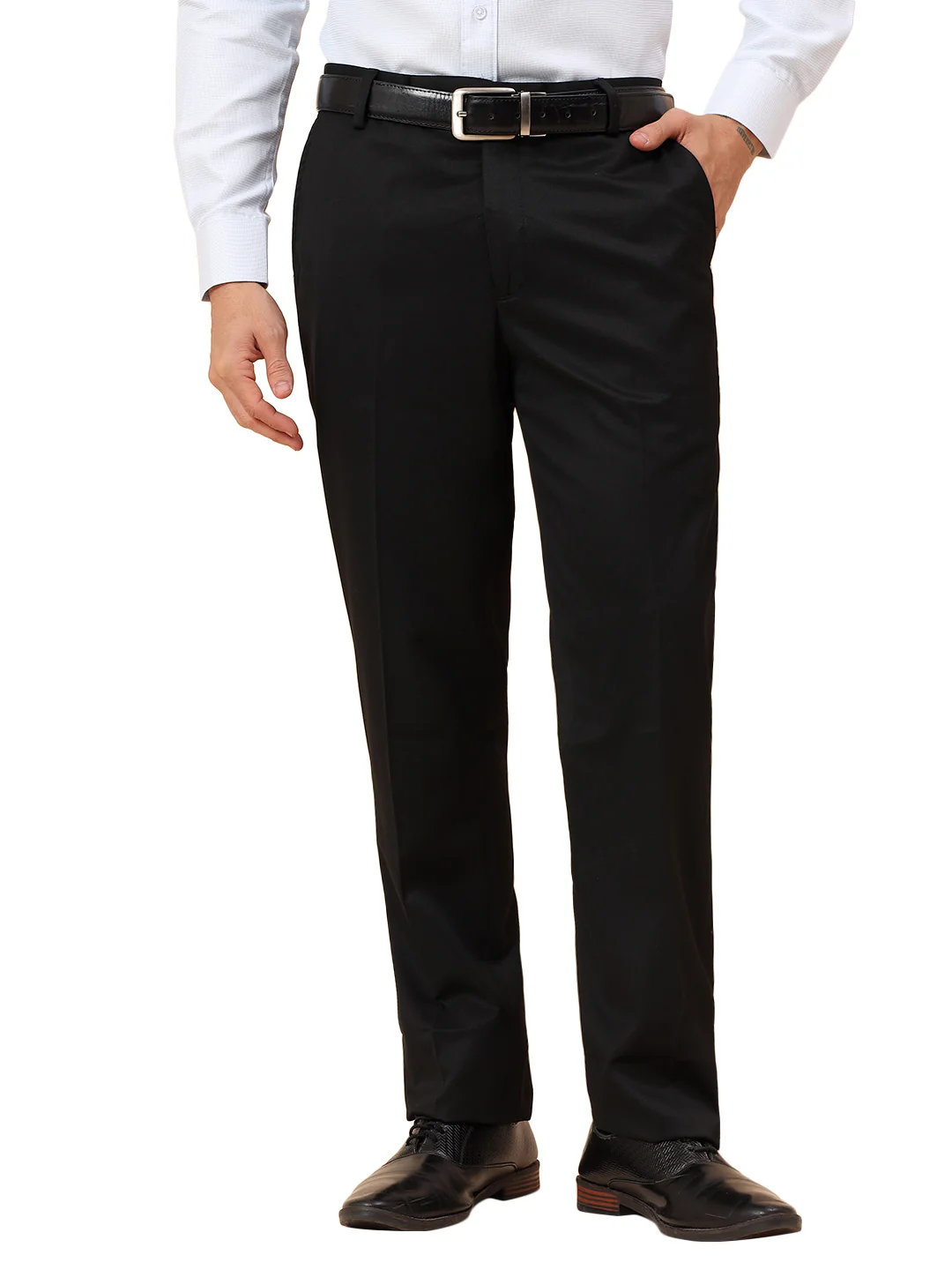Formal Trousers for Men l Breathable & Soft with Color Fastness Regular Fit Poly Viscose Fabric Solid Pattern Hook & Eye Closure - Image 9