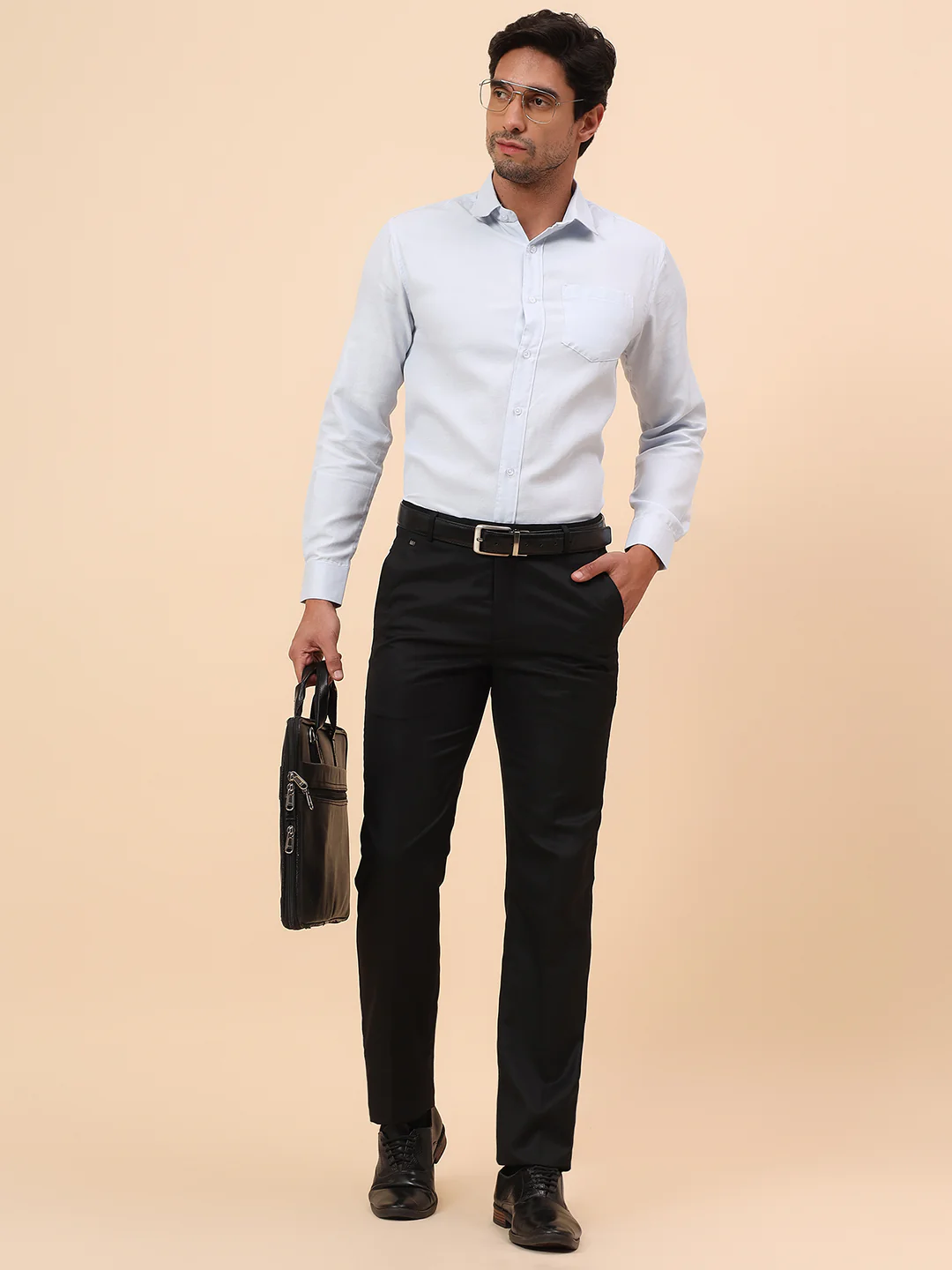 Formal Trousers for Men l Breathable & Soft with Color Fastness Regular Fit Poly Viscose Fabric Solid Pattern Hook & Eye Closure - Image 2