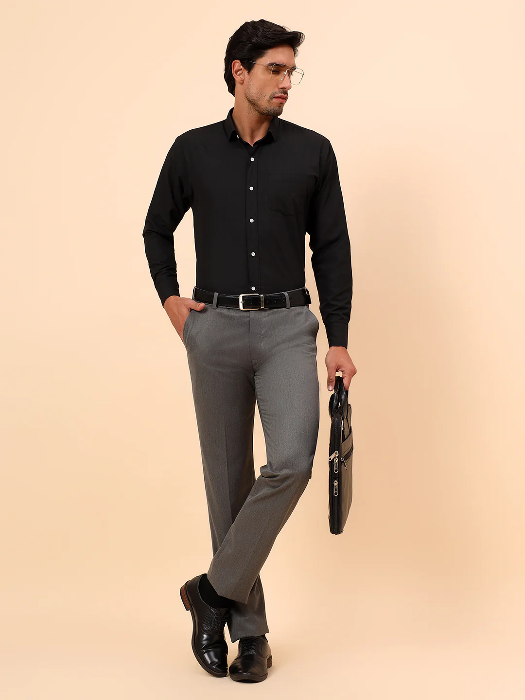 Formal Trousers for Men l Breathable & Soft with Color Fastness Regular Fit Poly Viscose Fabric Solid Pattern Hook & Eye Closure - Image 2