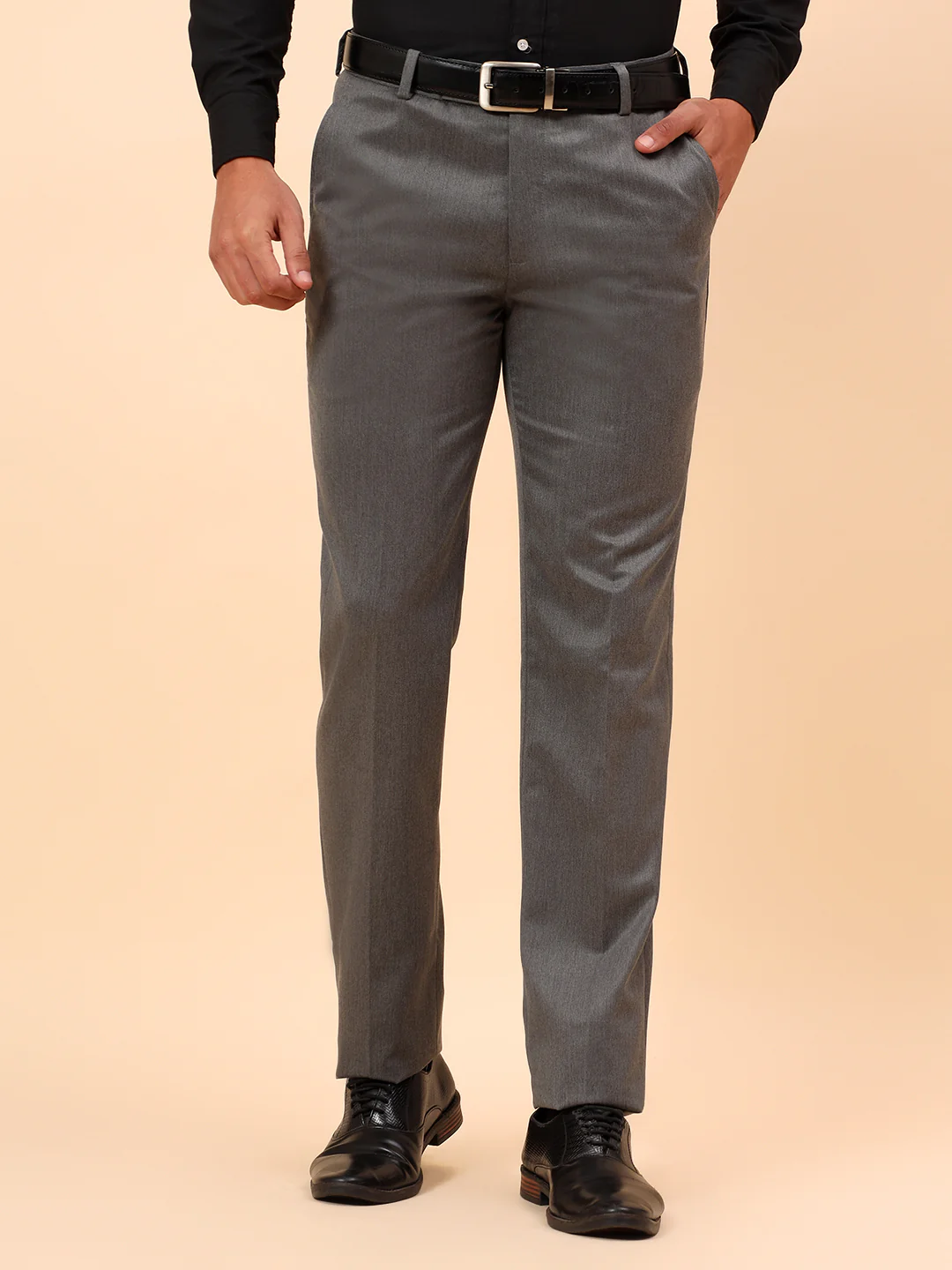 Formal Trousers for Men l Breathable & Soft with Color Fastness Regular Fit Poly Viscose Fabric Solid Pattern Hook & Eye Closure - Image 3