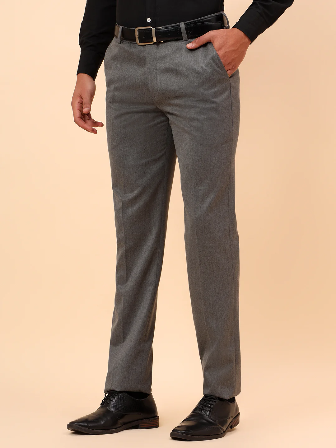 Formal Trousers for Men l Breathable & Soft with Color Fastness Regular Fit Poly Viscose Fabric Solid Pattern Hook & Eye Closure - Image 4