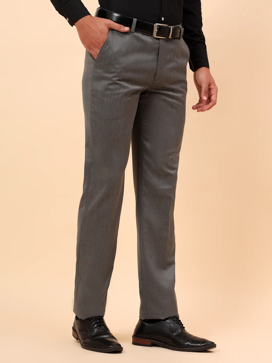 Formal Trousers for Men l Breathable & Soft with Color Fastness Regular Fit Poly Viscose Fabric Solid Pattern Hook & Eye Closure - Image 5