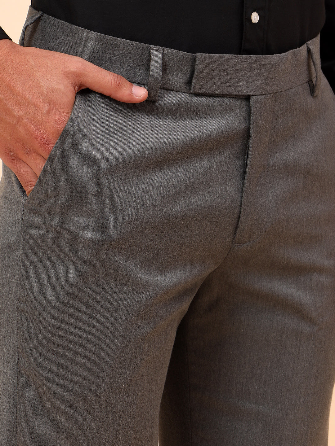 Formal Trousers for Men l Breathable & Soft with Color Fastness Regular Fit Poly Viscose Fabric Solid Pattern Hook & Eye Closure - Image 7
