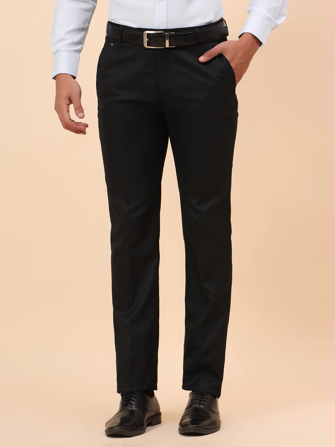 Formal Trousers for Men l Breathable & Soft with Color Fastness Regular Fit Poly Viscose Fabric Solid Pattern Hook & Eye Closure - Image 3