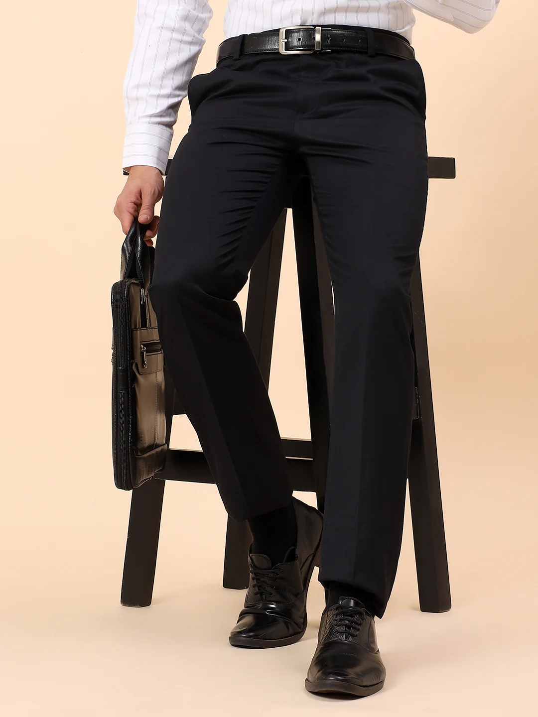 Formal Trousers for Men l Breathable & Soft with Color Fastness Regular Fit Poly Viscose Fabric Solid Pattern Hook & Eye Closure - Image 2