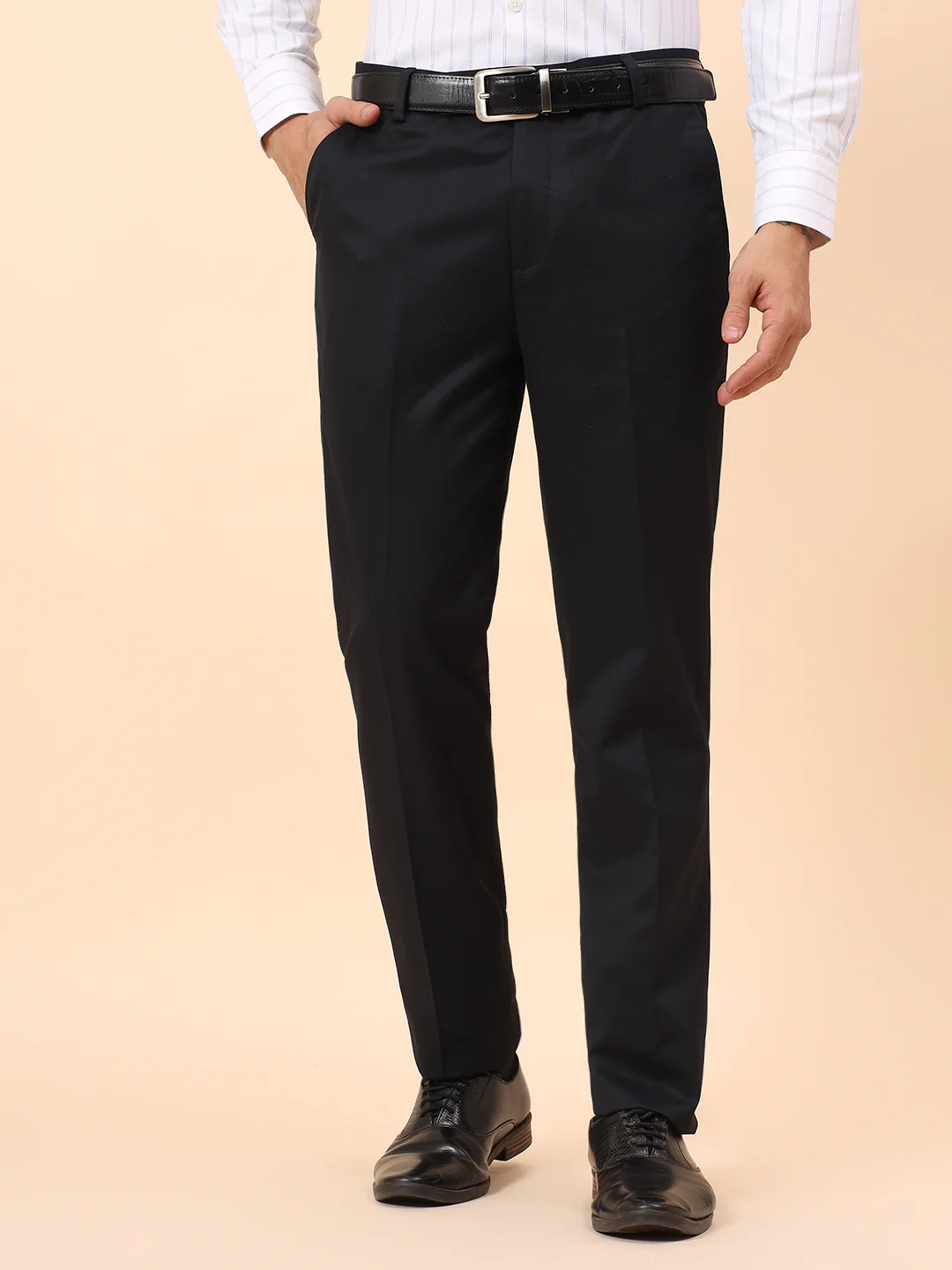 Formal Trousers for Men l Breathable & Soft with Color Fastness Regular Fit Poly Viscose Fabric Solid Pattern Hook & Eye Closure - Image 3