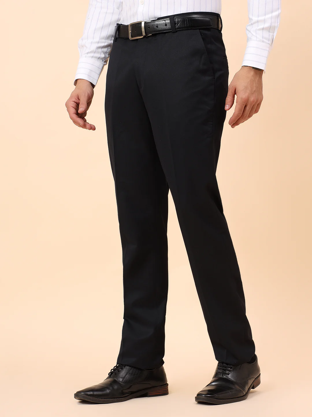 Formal Trousers for Men l Breathable & Soft with Color Fastness Regular Fit Poly Viscose Fabric Solid Pattern Hook & Eye Closure - Image 4