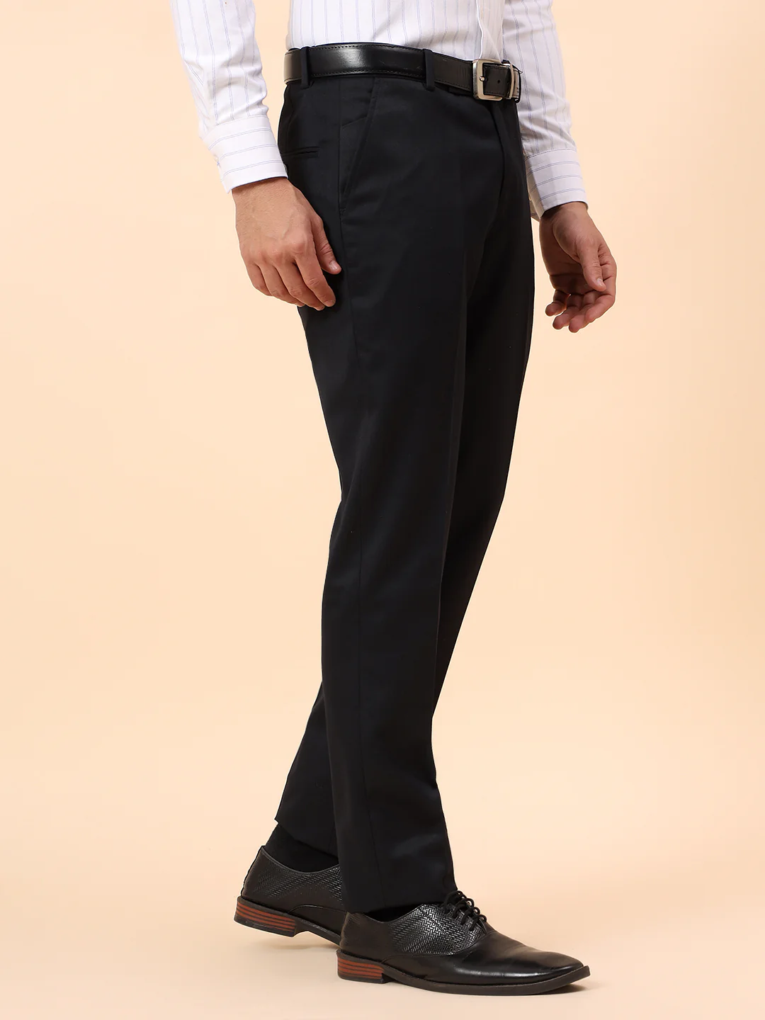 Formal Trousers for Men l Breathable & Soft with Color Fastness Regular Fit Poly Viscose Fabric Solid Pattern Hook & Eye Closure - Image 5