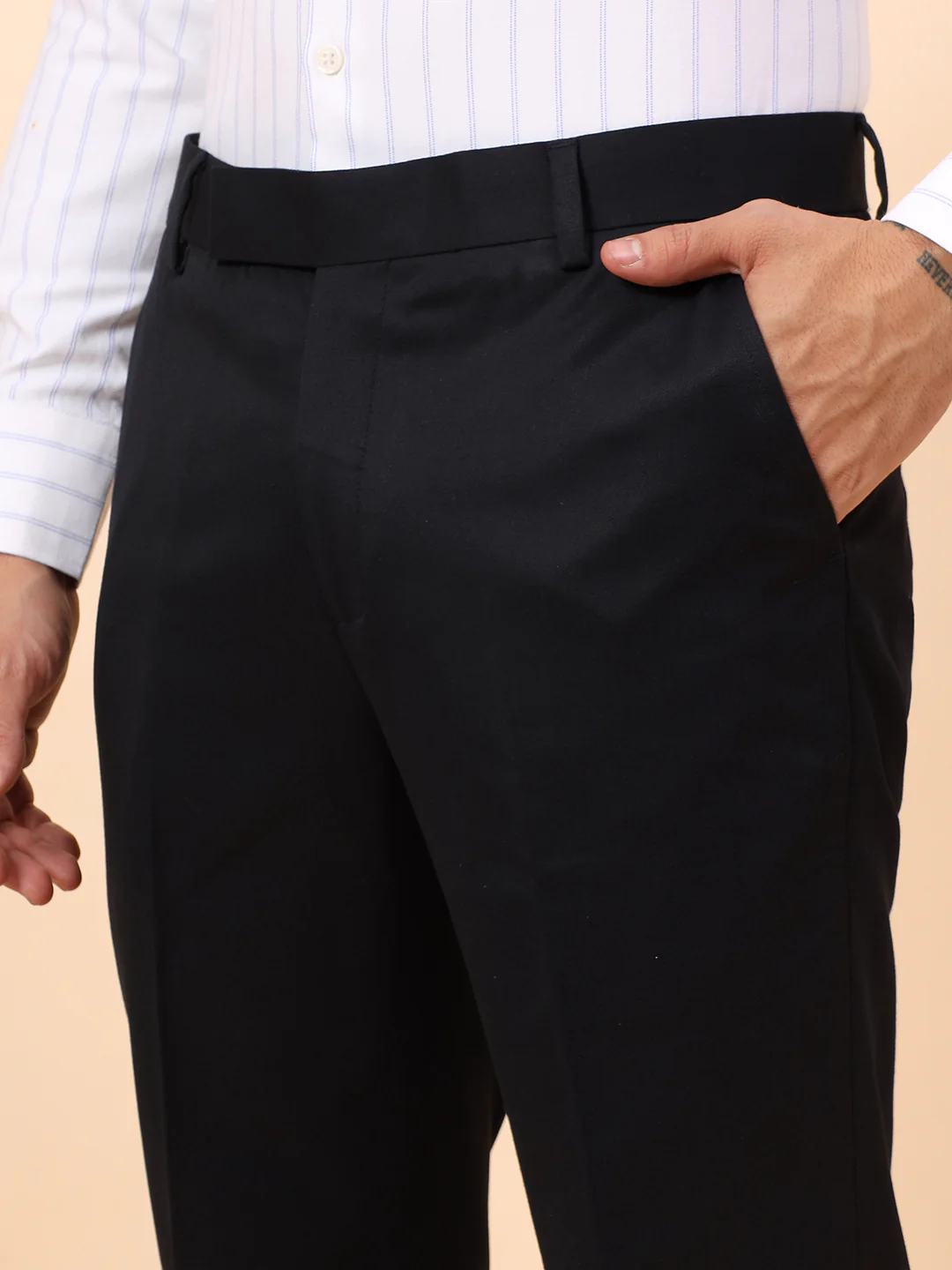 Formal Trousers for Men l Breathable & Soft with Color Fastness Regular Fit Poly Viscose Fabric Solid Pattern Hook & Eye Closure - Image 7