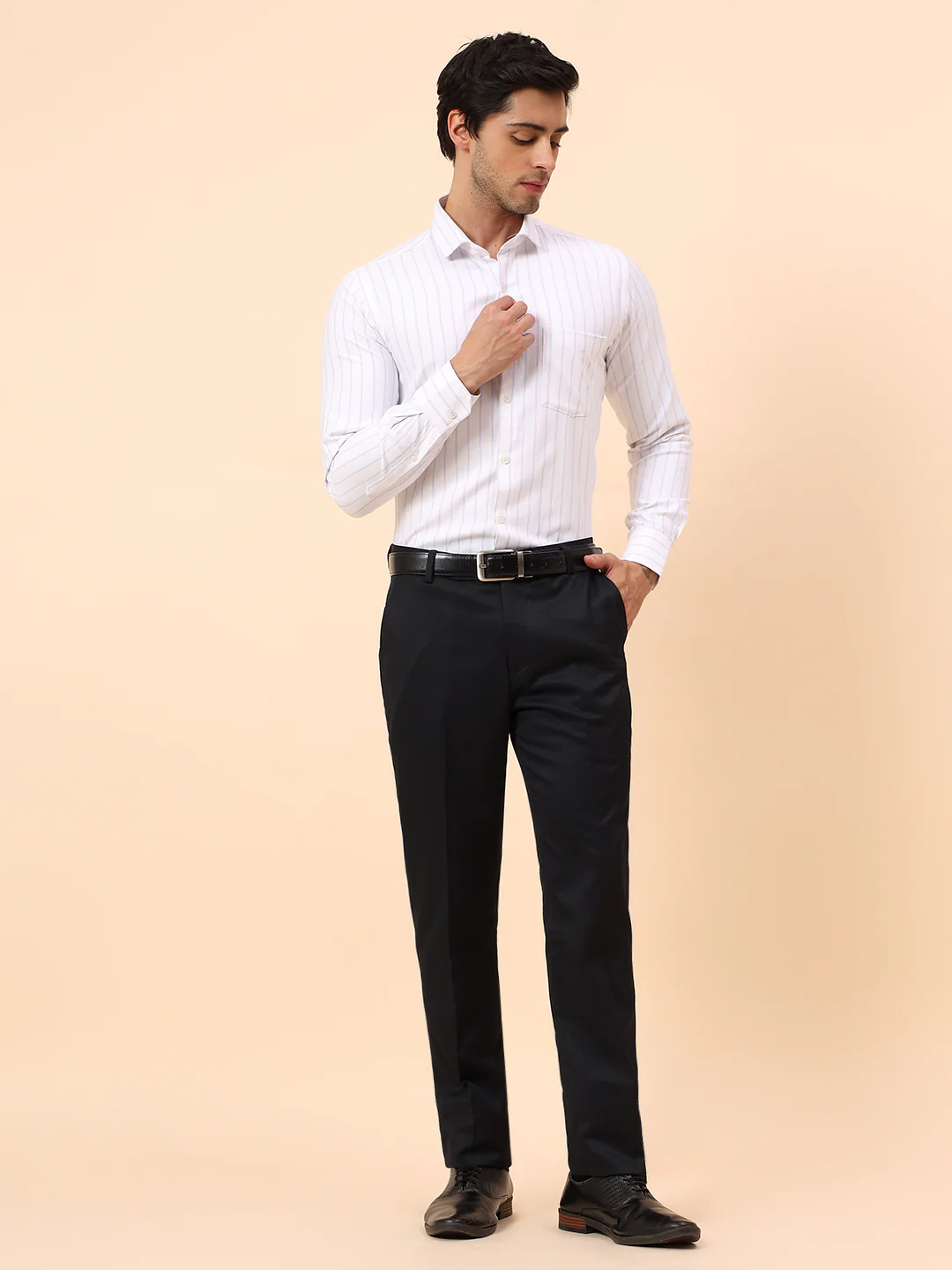 Formal Trousers for Men l Breathable & Soft with Color Fastness Regular Fit Poly Viscose Fabric Solid Pattern Hook & Eye Closure - Image 8