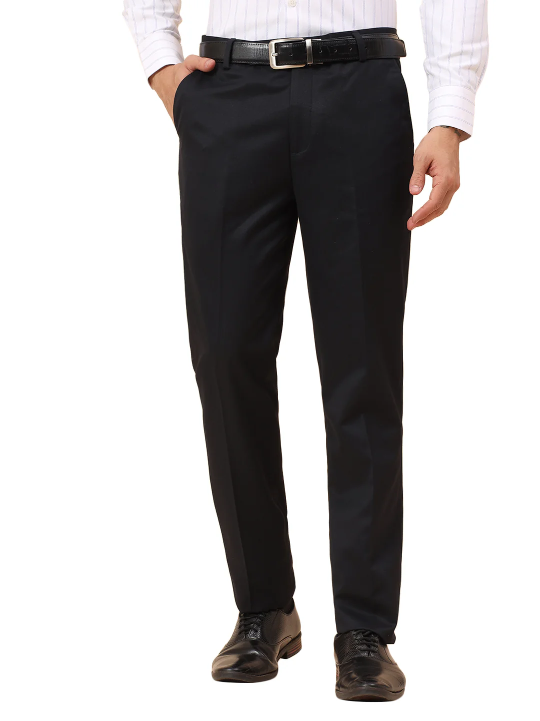 Formal Trousers for Men l Breathable & Soft with Color Fastness Regular Fit Poly Viscose Fabric Solid Pattern Hook & Eye Closure - Image 9