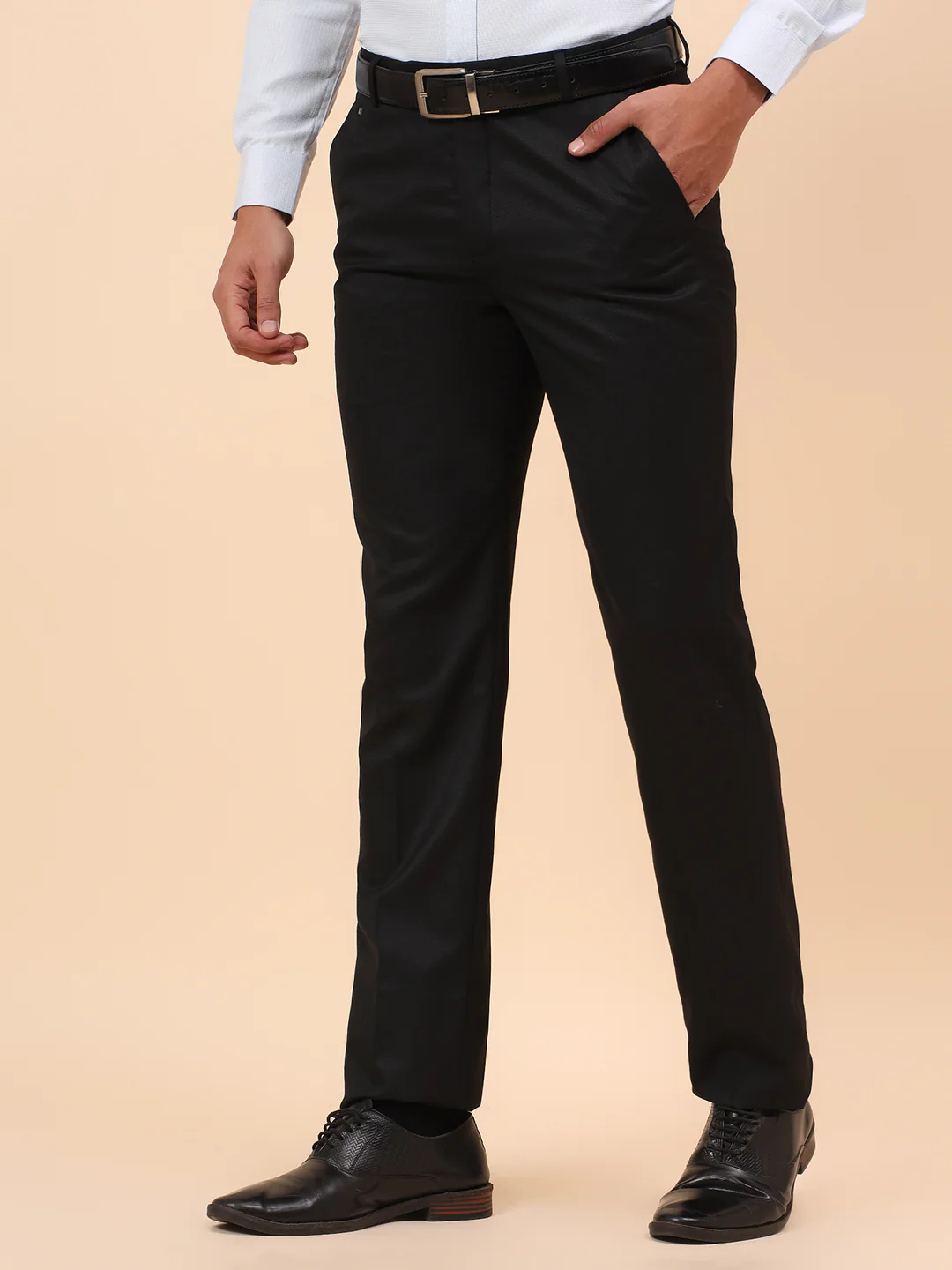 Formal Trousers for Men l Breathable & Soft with Color Fastness Regular Fit Poly Viscose Fabric Solid Pattern Hook & Eye Closure - Image 4