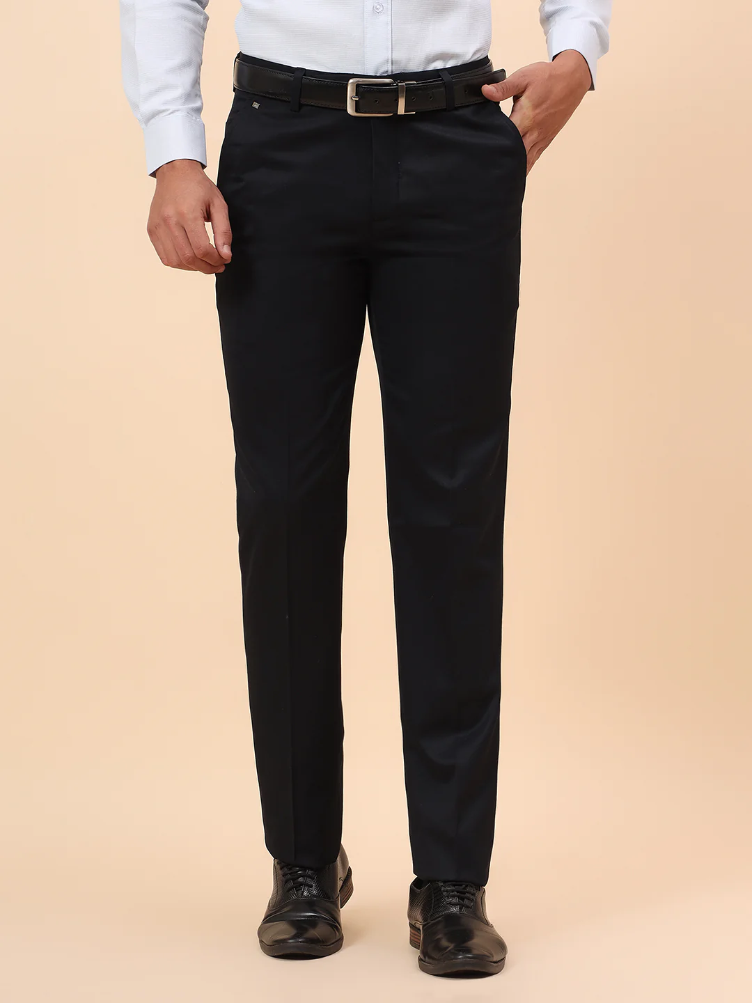 Formal Trousers for Men l Breathable & Soft with Color Fastness Regular Fit Poly Viscose Fabric Solid Pattern Hook & Eye Closure - Image 3