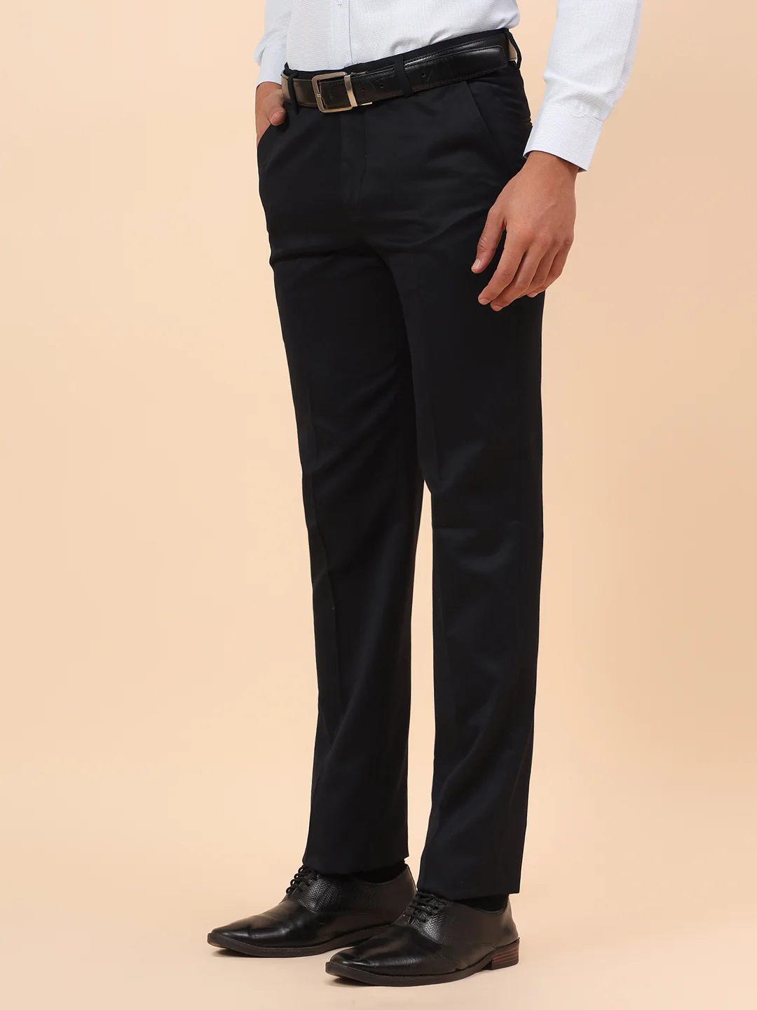 Formal Trousers for Men l Breathable & Soft with Color Fastness Regular Fit Poly Viscose Fabric Solid Pattern Hook & Eye Closure - Image 4